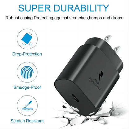 PD 25W Fast Charging Charger with 1M/3FT Type C Cable Set for Samsung