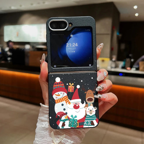 For Samsung Galaxy Z Flip 7 5 4 3 6 Christmas Deer Phone Case Leather