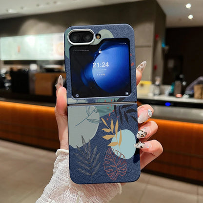 Flower Pattern Leather Texture Phone Case For Samsung Galaxy Z Flip 7