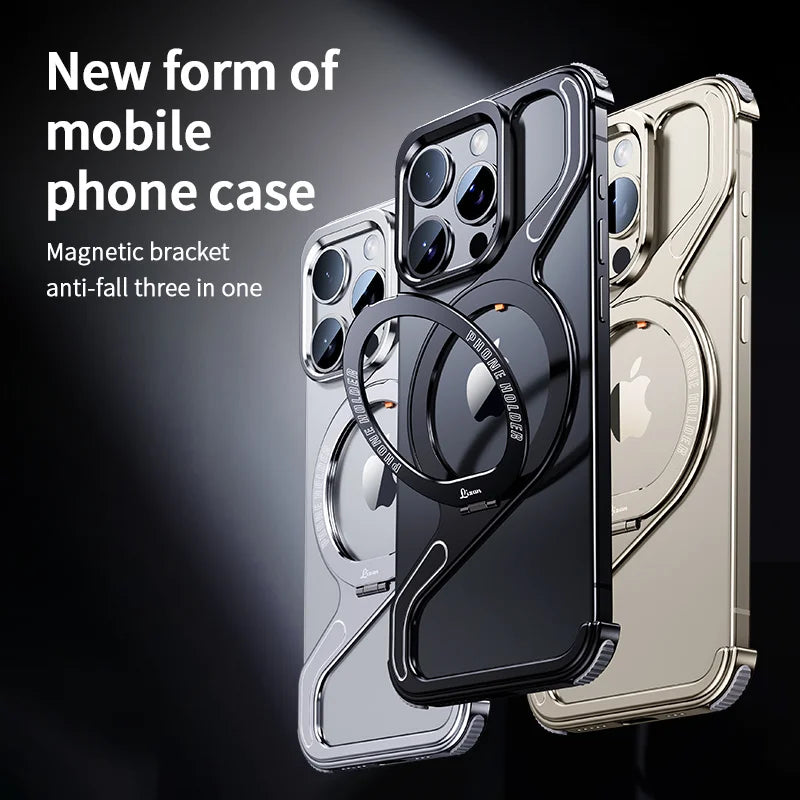 Metal Z Shape Magnetic MagSafe Stand Phone Case For iPhone 13 14 15 16