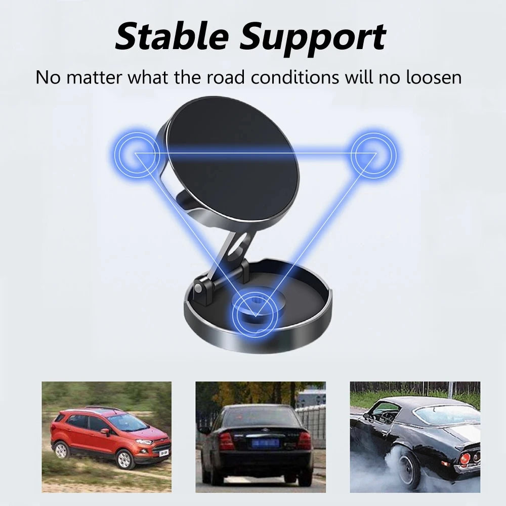 Round Folding Magnetic Car Holder 360 Degree Rotatable Mobile Phone