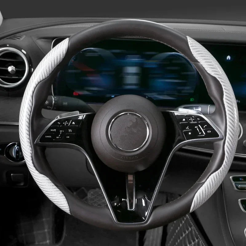 1/2PCS Laser Carbon Fiber Silicone Car Steering Wheel Cover