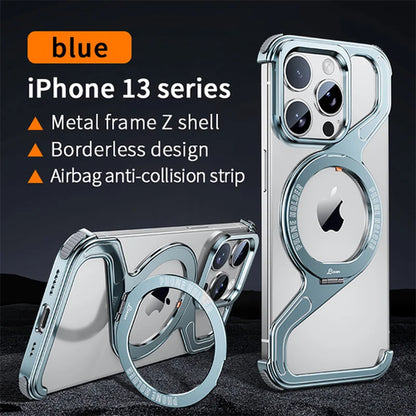 Metal Z Shape Magnetic MagSafe Stand Phone Case For iPhone 13 14 15 16