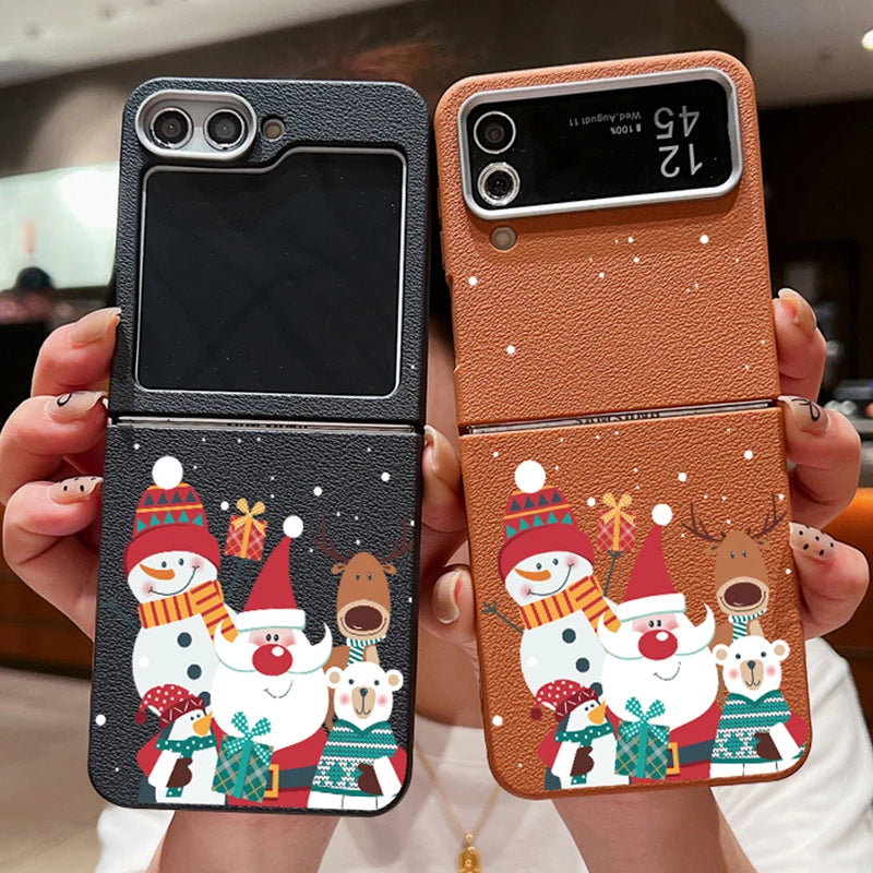 For Samsung Galaxy Z Flip 7 5 4 3 6 Christmas Deer Phone Case Leather