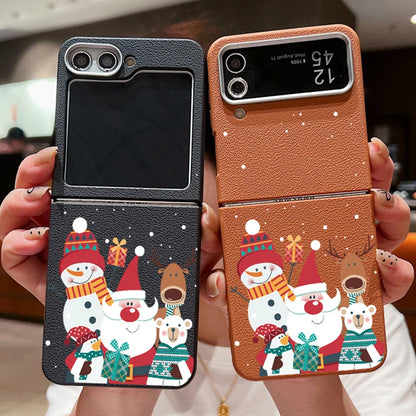 For Samsung Galaxy Z Flip 7 5 4 3 6 Christmas Deer Phone Case Leather