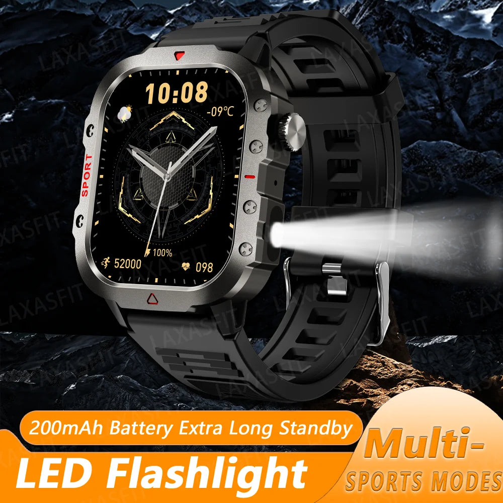 LAXASFIT New Smart Watch LED Flashlight 2.01” HD Screen Bluetooth