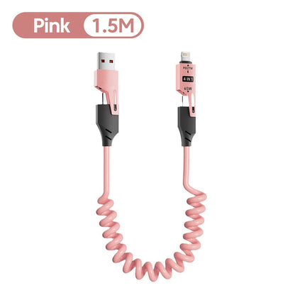NNBILI 4 in 1 65W Spring Short Data Cable 6A USB Type C Spring