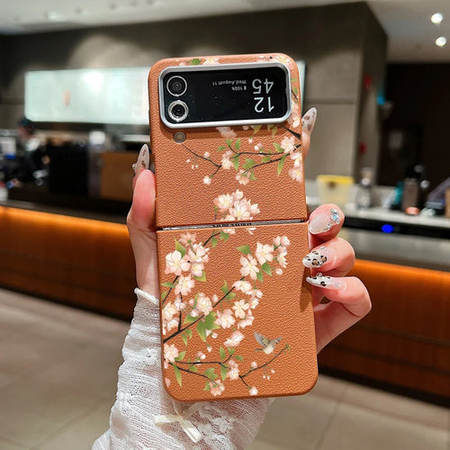 Flower Pattern Leather Texture Phone Case For Samsung Galaxy Z Flip 7