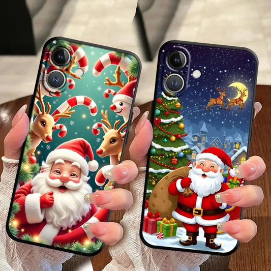 Cartoon Santa Claus Art Soft Back Phone Cover Case for iPhone SE 12 XS
