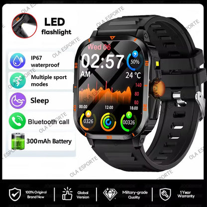 For Android IOS Millitary Smart Watch Men Flashlight Waterproof Health