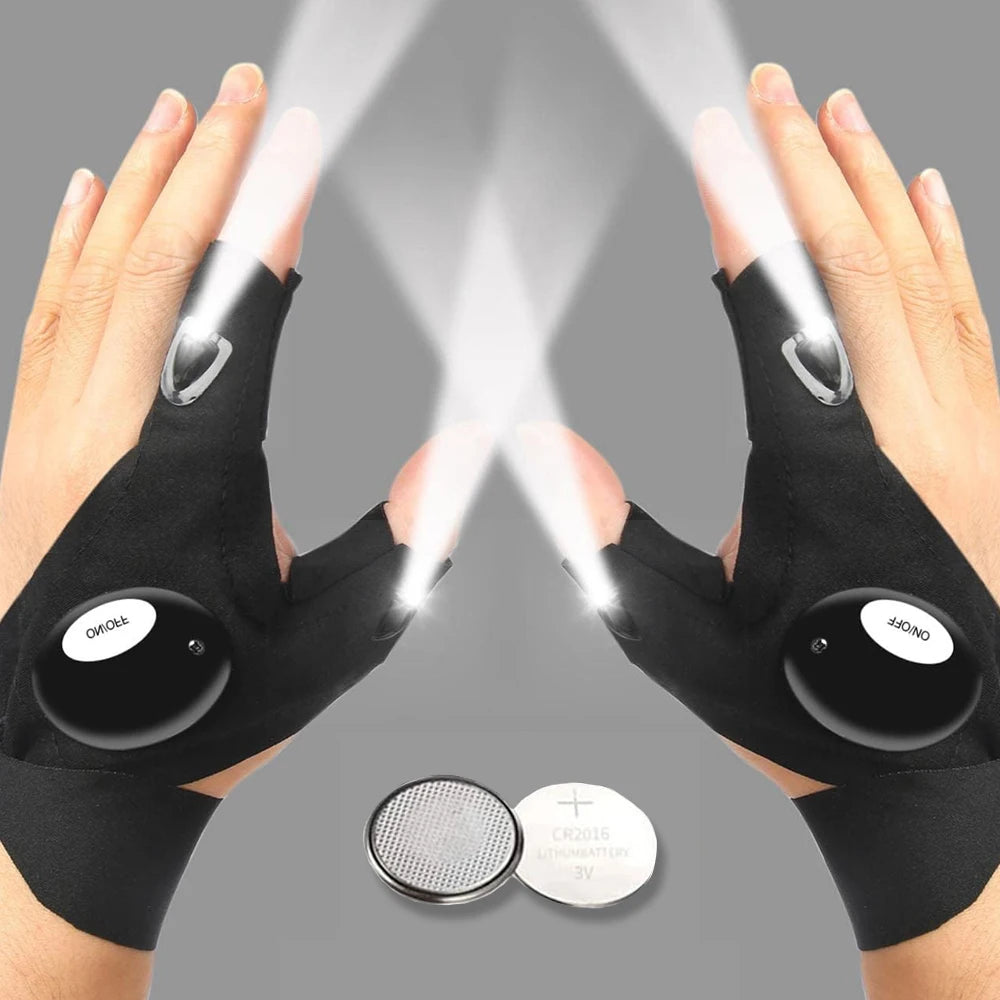 LED Half Finger Glove for Men Women Outdoor Waterproof Night Fishing