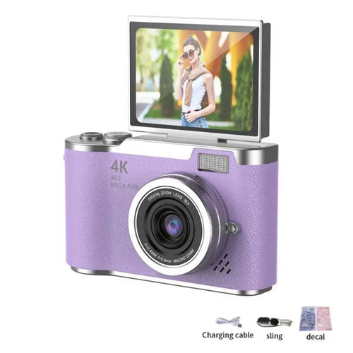 4K Digital Camera CCD 180° Flip Screen Selfie Camera 8X Digital Zoom