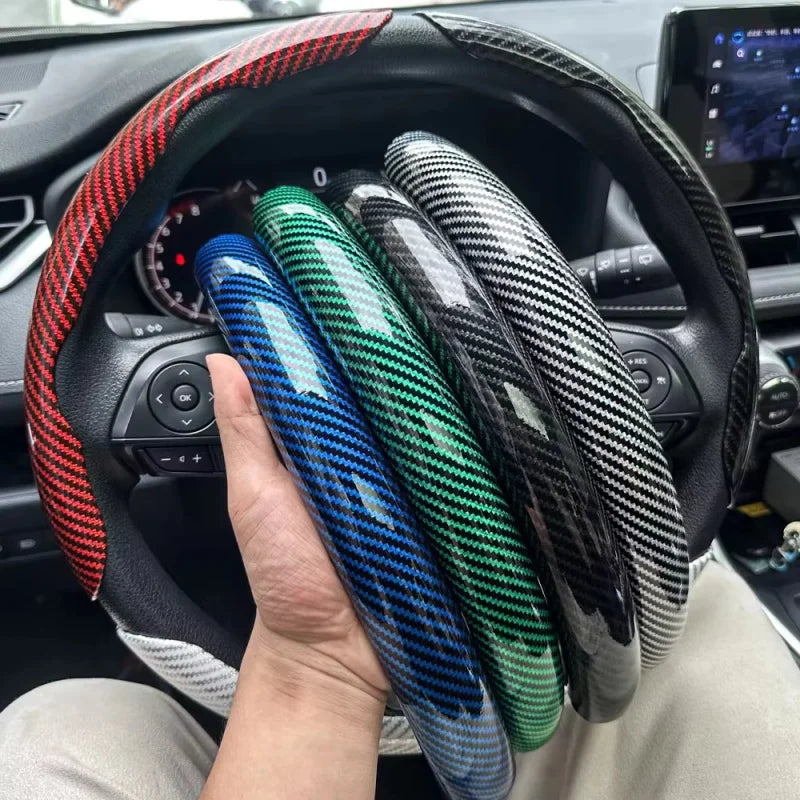1/2PCS Laser Carbon Fiber Silicone Car Steering Wheel Cover