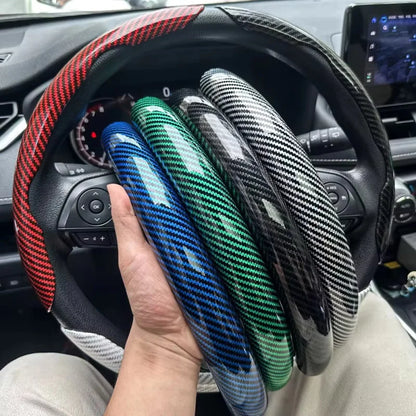 1/2PCS Laser Carbon Fiber Silicone Car Steering Wheel Cover