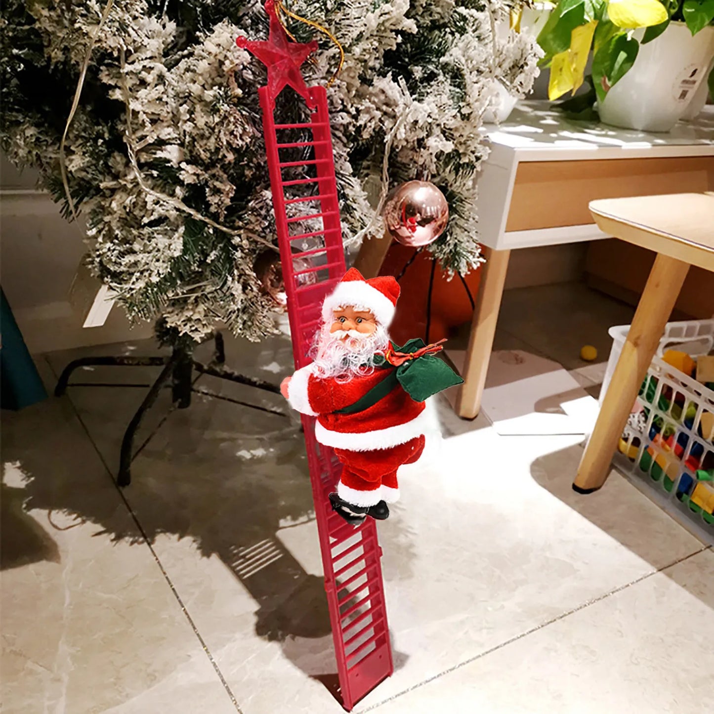 New Christmas Electric Climbing Ladder Music Santa Claus Ornament