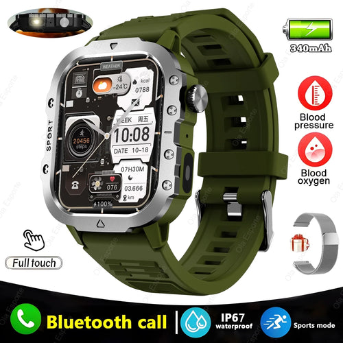 Military Sports Smart Watch 2.01" HD Touch Screen Bluetooth Call LED
