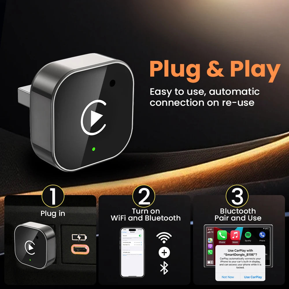 CarPlay Android Auto Wireless Adapter Plug And Play Bluetooth WiFi