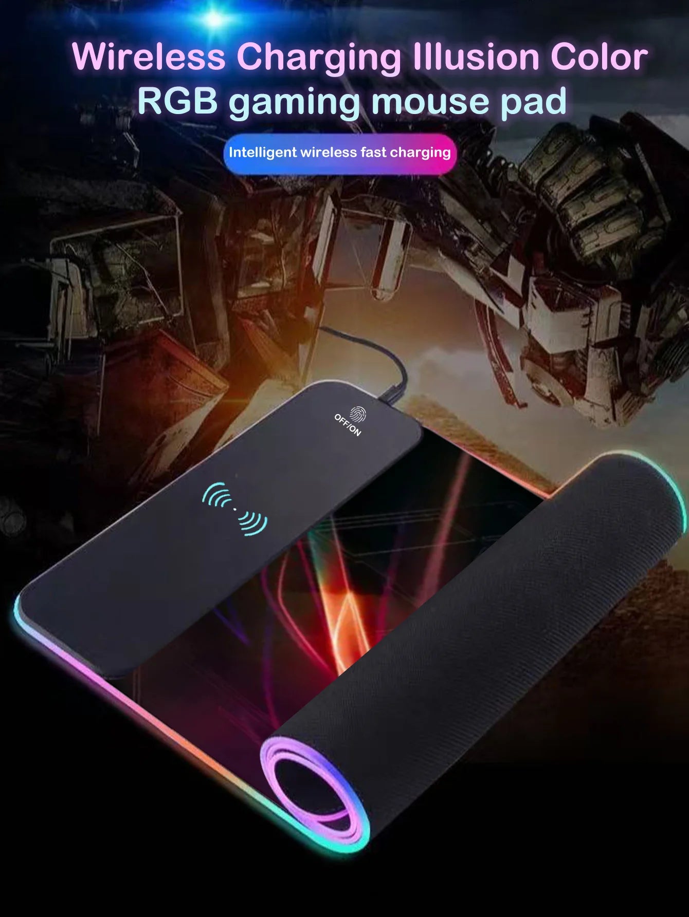 RGB Illuminated Multi - functional 15W Wireless Charging Mouse Pad