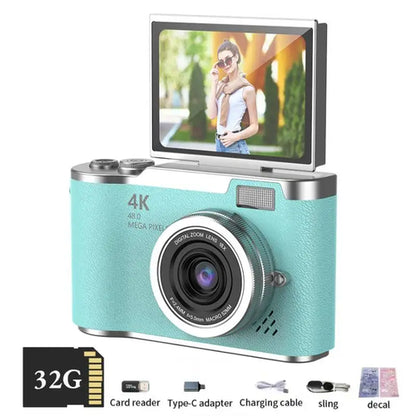 4K Digital Camera CCD 180° Flip Screen Selfie Camera 8X Digital Zoom