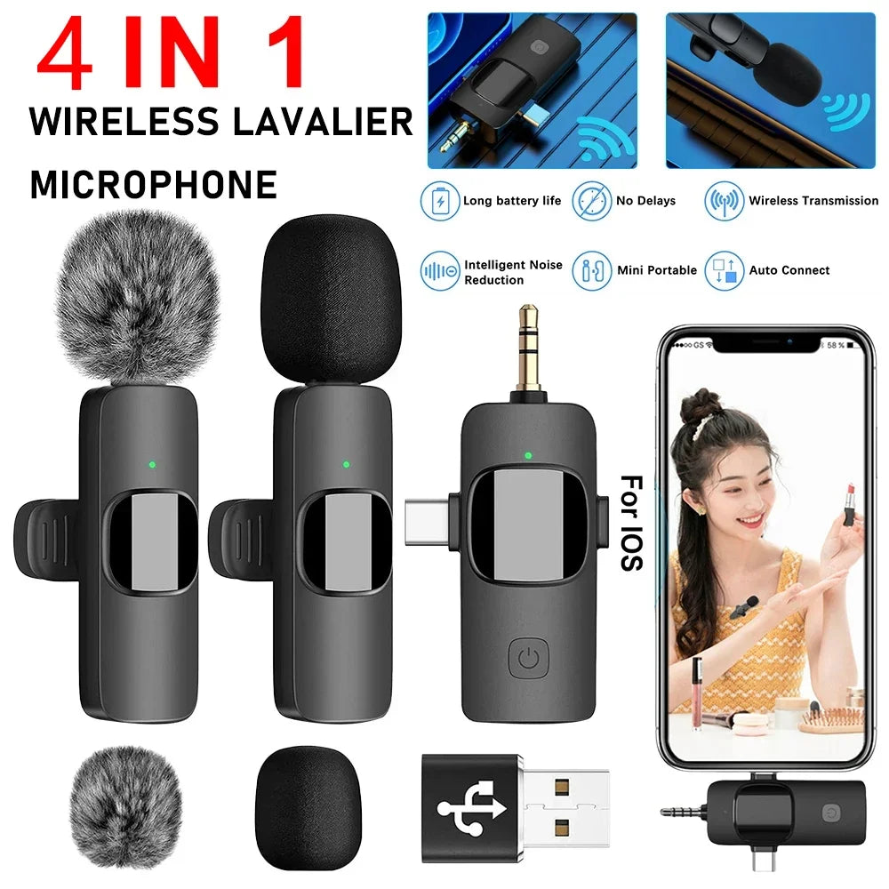 4in1 Wireless Microphone for iPhone Android Cameras Wireless