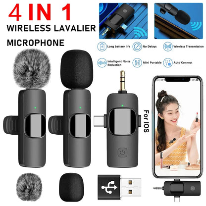 4in1 Wireless Microphone for iPhone Android Cameras Wireless
