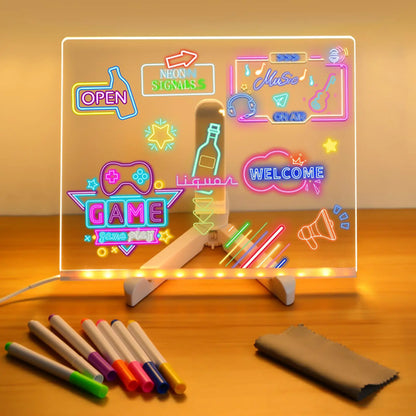 LED Note Board With Night Light Colorful 7 Pens DIY Acrylic Message