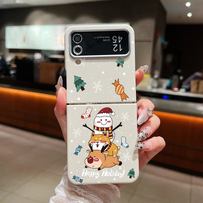 For Samsung Galaxy Z Flip 7 6 5 4 3 5G Christmas Snowman Cat Elk