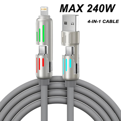 4-in-1 240W USB Type C Silicone Fast Charging Cable, For iPhone Huawei