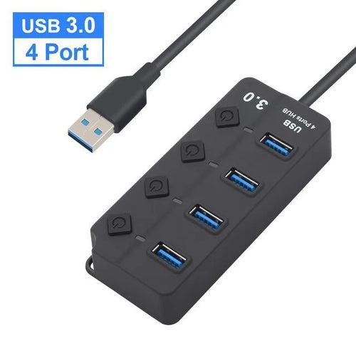 4/7-Port USB 3.0 Hub with LED Indicator Independent Switch Control for