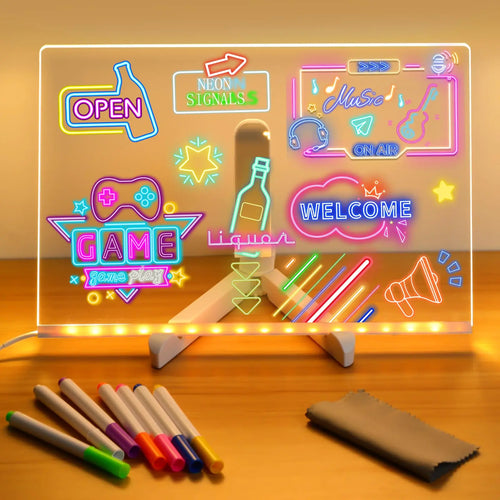 LED Note Board With Night Light Colorful 7 Pens DIY Acrylic Message