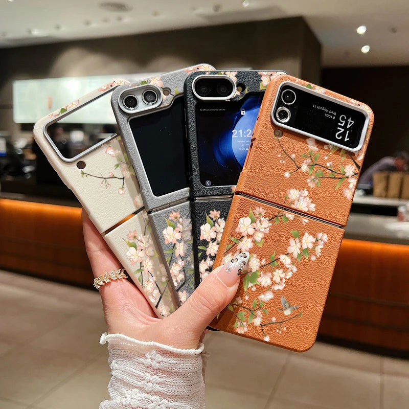 Flower Pattern Leather Texture Phone Case For Samsung Galaxy Z Flip 7