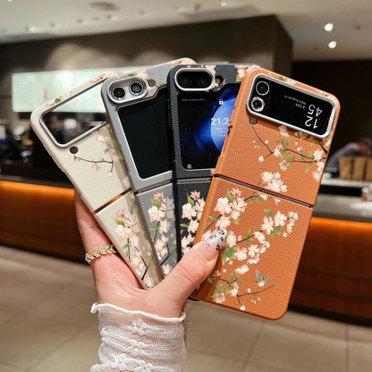 Flower Pattern Leather Texture Phone Case For Samsung Galaxy Z Flip 7