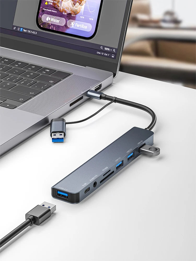 USB C Hub USB 3.0, Aluminum 8 in 1 USB Splitter with 1 X USB 3.0, 3 X