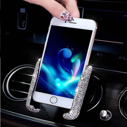 Car Phone Holder Diamond Crystal Car Air Vent Mount Clip Mobile Phone