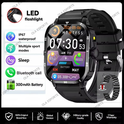 For Android IOS Millitary Smart Watch Men Flashlight Waterproof Health