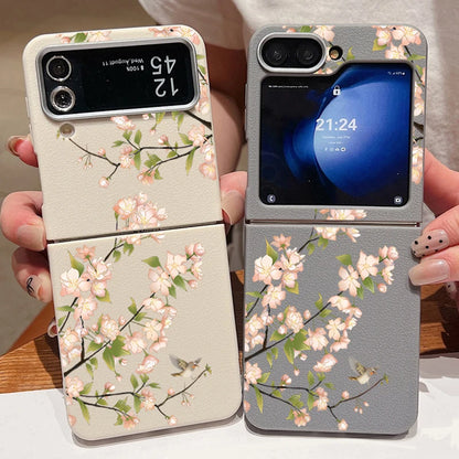 Flower Pattern Leather Texture Phone Case For Samsung Galaxy Z Flip 7