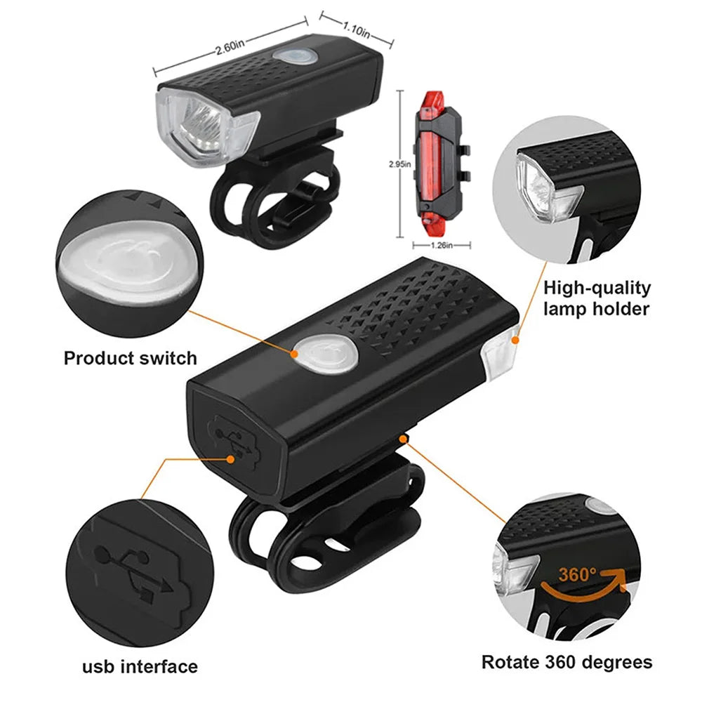 2218 Bike Light Set USB Rechargeable Front Light with Taillight Easy