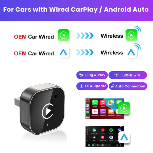 CarPlay Android Auto Wireless Adapter Plug And Play Bluetooth WiFi