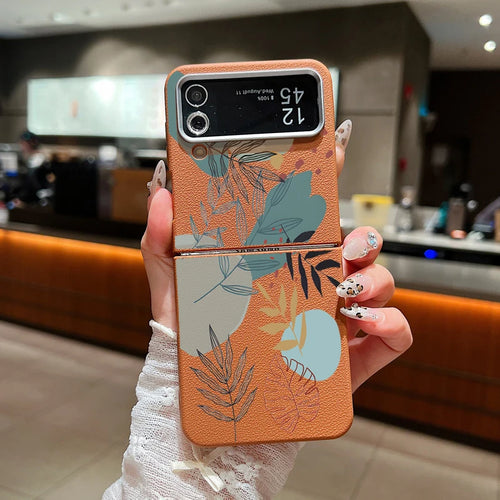 Flower Pattern Leather Texture Phone Case For Samsung Galaxy Z Flip 7