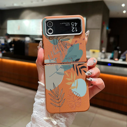 Flower Pattern Leather Texture Phone Case For Samsung Galaxy Z Flip 7