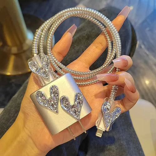 Plating Crooked Silver Love Heart Case for Iphone 18W/20W Charger