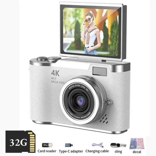 4K Digital Camera CCD 180° Flip Screen Selfie Camera 8X Digital Zoom