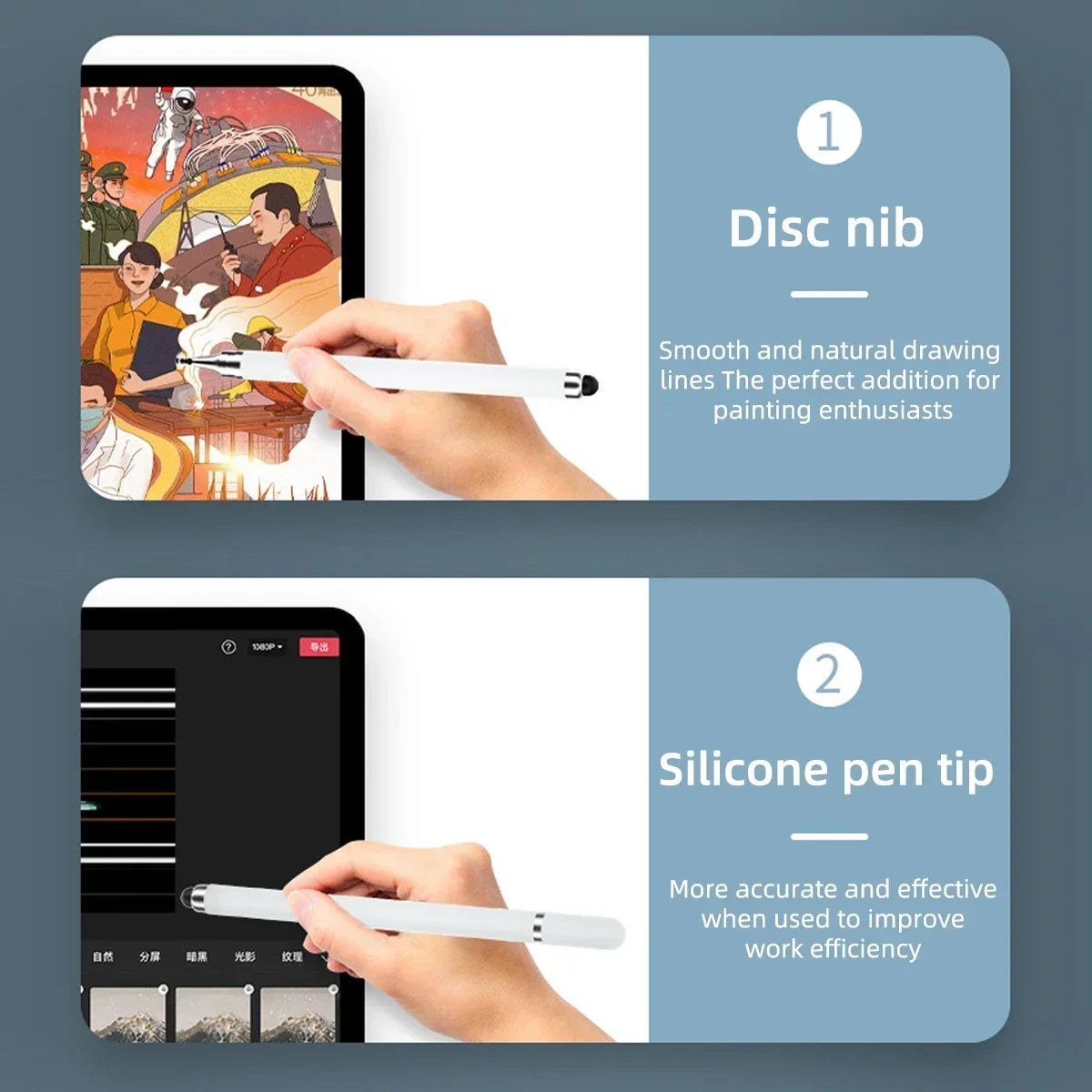 1-3PCS Smart Tablet Phone Universal 2 in 1 Capacitive Stylus Pen