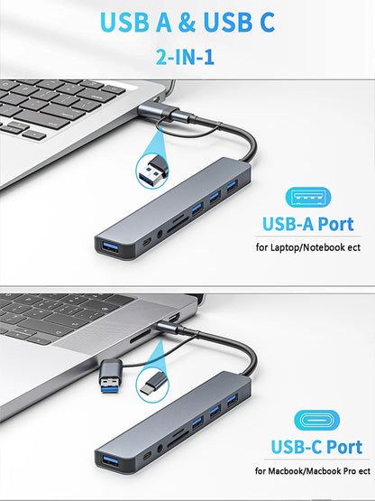USB C Hub USB 3.0, Aluminum 8 in 1 USB Splitter with 1 X USB 3.0, 3 X