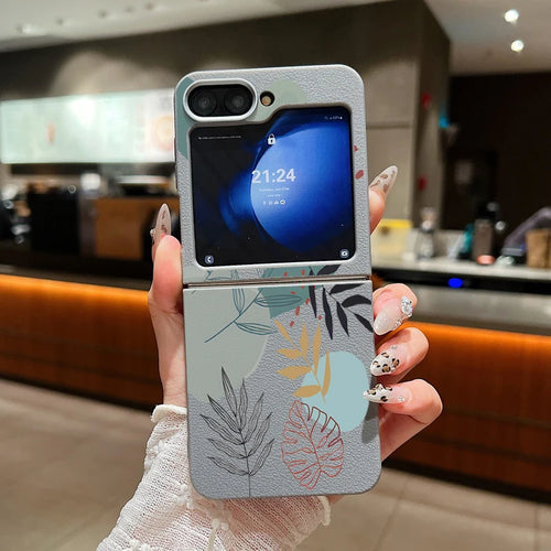 Flower Pattern Leather Texture Phone Case For Samsung Galaxy Z Flip 7