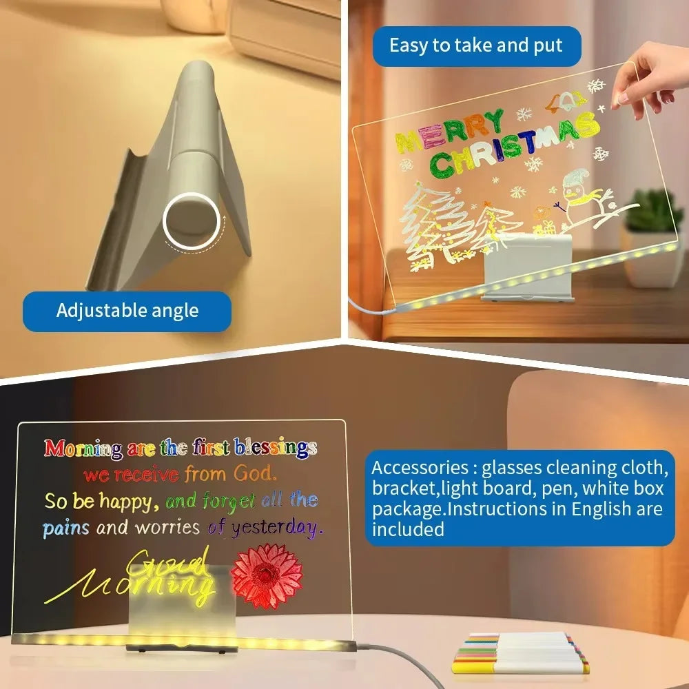 LED Acrylic Drawing Board DIY Erasable Luminous Writing Boards with