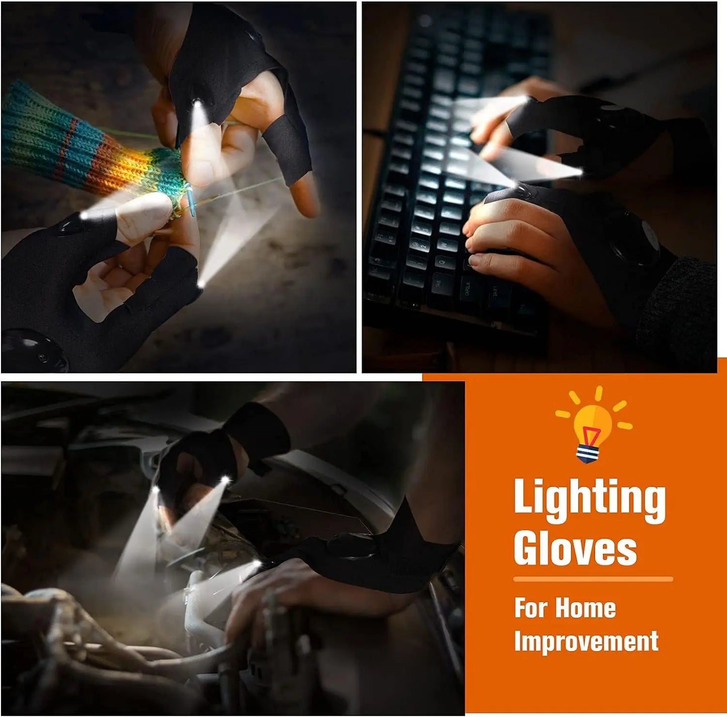 LED Half Finger Glove for Men Women Outdoor Waterproof Night Fishing