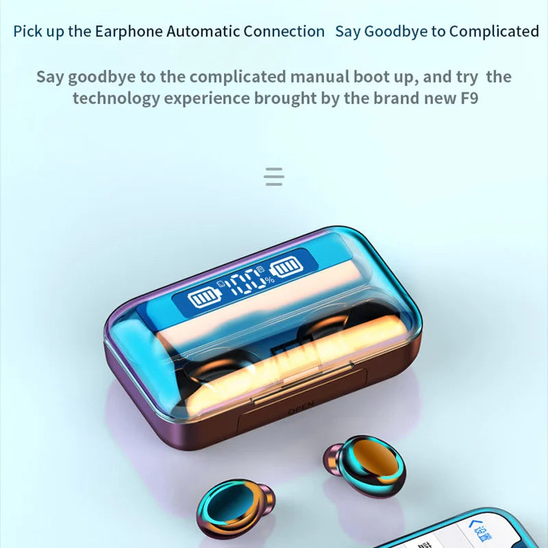 F9 Wireless Bluetooth Earphones with LED Dislpaly TWS Headset Earbuds