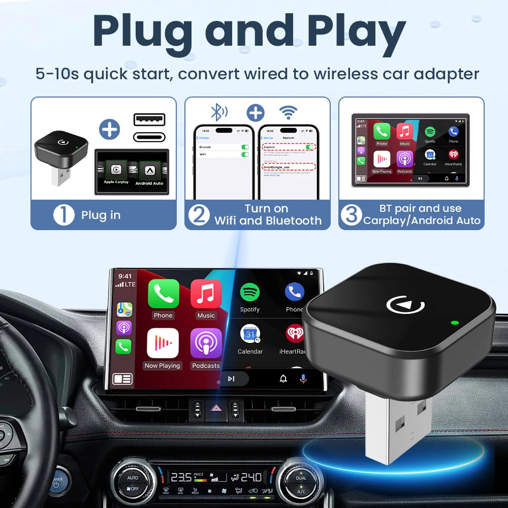 Carplay Wireless Adapter Android Auto 2in 1 Smart Dongle 2025 5G