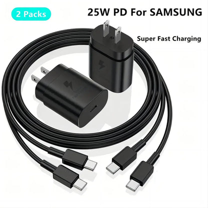 PD 25W Fast Charging Charger with 1M/3FT Type C Cable Set for Samsung